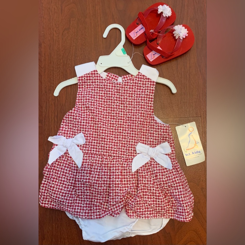 Vintage b.t. Kids Red/White Gingham Pattern Baby One Piece Dress 18 Months